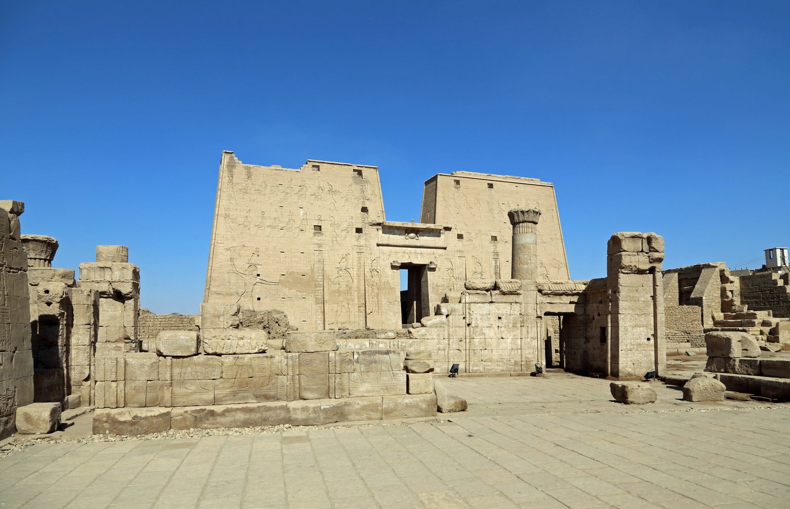 Entrance pylon of Edfu Temple, a classic Nile cruise stop in Egypt