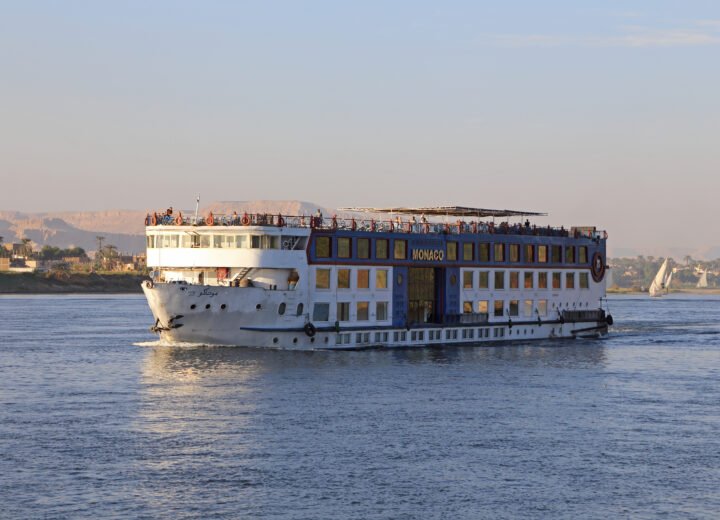 Nile river cruise ship sailing near Luxor, Egypt
